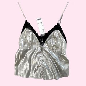 🥀 Urban Outfitters Silver Black Lace Cami 🖤